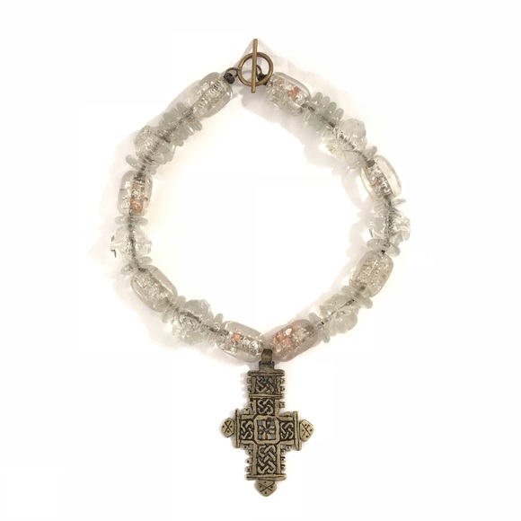 Large Glass Stone Cross Choker - Picture 7 of 8